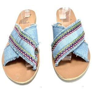 Ancient Greek Sandals Frayed Blue Denim Slip On Women’s Slides Size 10 Eu 40